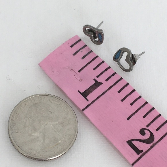 Vintage 80’s Turquoise Heart Stud Earrings Chip Inlay Boho Retro NEW Dead Stock - Picture 9 of 10